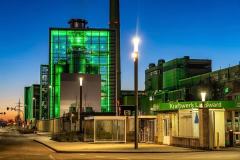 The Lausward combined heat and power plant in Düsseldorf, gas and steam turbine power plant,