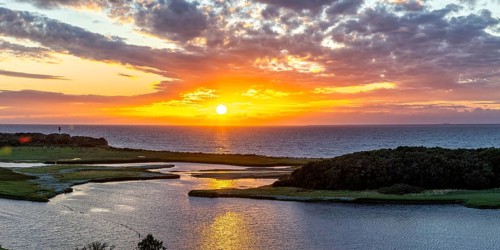 Sunset by the sea panorama on the Baltic Sea in Heiligenhafen, Germany, Europe