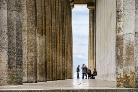 Colonnade on the east side of the Walhalla Hall of Fame in Donaustauf on the Danube near