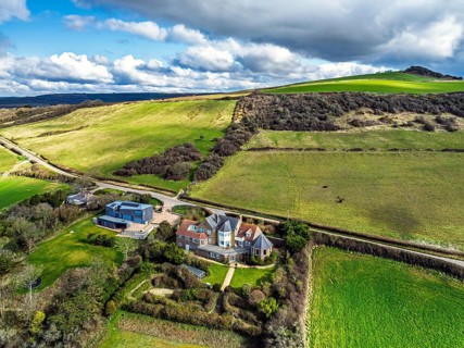 Farms over Swyre and West Bexington from a drone, West Bexington Nature Reserve, S W Coast Path,