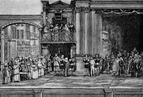 Performance of the Passion of Christ, Jesus in front of Pilate, Oberammergau Passion Play, stage,