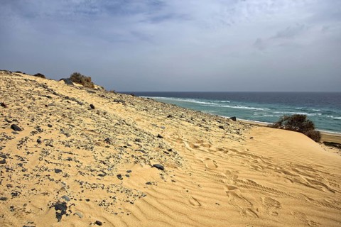 Playa Risco del Paso, Playa de Sotavento with sand dune, Pajara, Fuerteventura, Canary Islands,