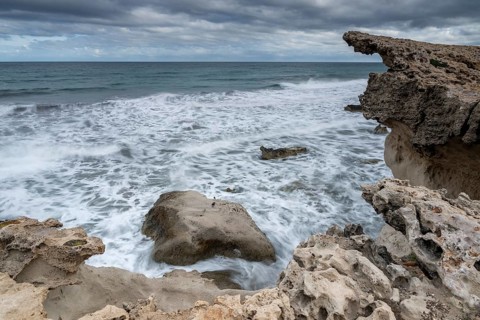 Waves on rocky coast, Playa Los Escullos, Cabo de Gata, Los Escullos, Playa del Arco, El Arco