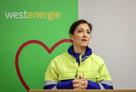 Holzwickede, North Rhine-Westphalia, Germany, Katherina Reiche, CEO of Westenergie AG, at a press