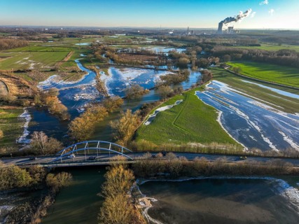 Selm, North Rhine-Westphalia, Germany, flood on the Lippe, river in the Ruhr area, the fields, the