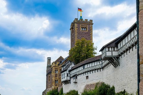 Picturesque view of Wartburg Castle, on the UNESCO World Heritage List since 1999, in Eisenach,