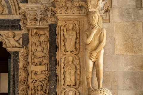 Adam at Radovan's portal of the Cathedral of St Laurence in Trogir, Croatia, Europe