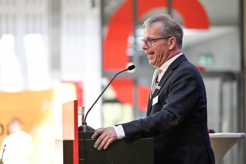 President Andreas Felchle WLSB, Württembergischer Landessportbund e.V. at the lectern, SpOrt, Haus