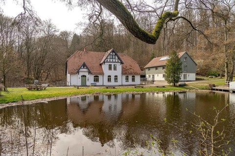 The Steinmühle Youth Forest Centre on Lake Grünower See in the Müritz National Park near Carpin,