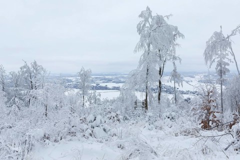 View from Czorneboh to Cunewalde in winter, Upper Lusatia, Saxony, Germany, Europe