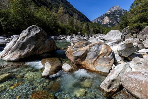 Rocks in the Verzasca River between Lavertezzo and Brione, Verzasca Valley, Valle Verzasca, Canton