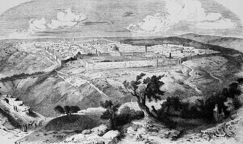 Cityscape of Jerusalem, bird's eye view from the Mount of Olives, Mount of Olives, plateau, city