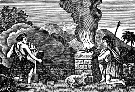 Cain and Abel, the two sacrifices, crops, first lamb, fireplace, vertical and horizontal smoke,