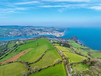Farms and Fields over River Teign from a drone, Teignmouth, Shaldon, Devon, England, United