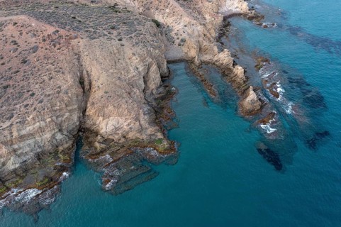 Aerial view, rocky coast, Cabo de Gata-Nijar Natural Park, Almeria, Andalusia, Spain, Europe