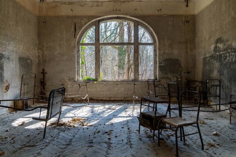 Interior view, former Alpine house on the historic site of the tuberculosis sanatorium in Beelitz,