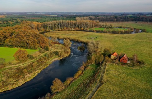10.11.2021, Datteln, North Rhine-Westphalia, Germany - Lippe, river and floodplain development of
