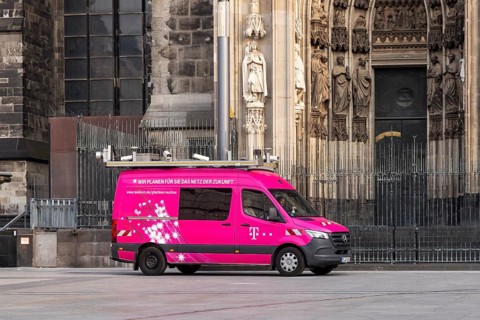Deutsche Telekom AG T-Car with various cameras and measuring equipment. Video vehicle with cameras,