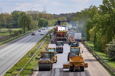 Wesel, North Rhine-Westphalia, Germany, road construction, asphalt pavers and road rollers lay new