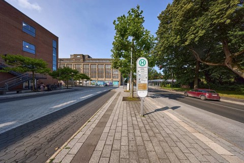 Central bus station ZOB with bus platform 2 and bus platform 3, general architecture, trees,