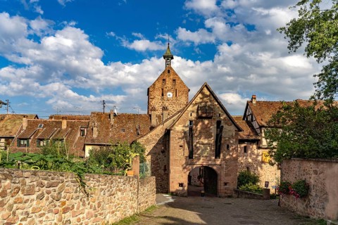 The upper gate La Porte Haute and Dolder Tower of Riquewihr, Alsace, France, Europe