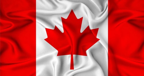 Close up of flag of Canada with cloth texture. Realistic Canada flag waving.