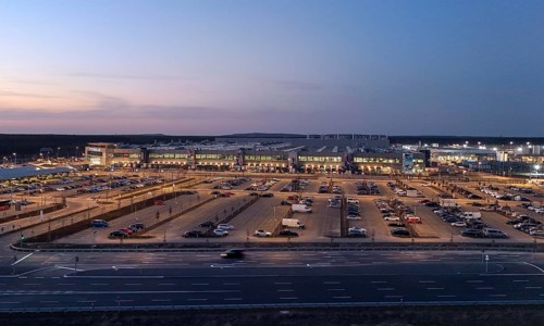The Tesla Gigafactory at the blue hour, Grünheide, 07.03.2025, Grünheide, Brandenburg, Germany,