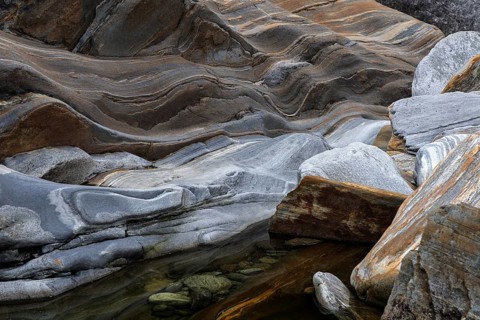 Rocks, rock structures, Verzasca River, near Lavertezzo, Verzasca Valley, Valle Verzasca, Canton