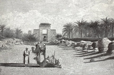 Ram Sphinx Street in front of the temple in Karnak, 1880, Egypt, digital reproduction of an