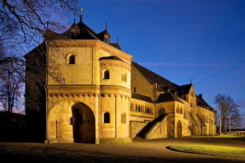 Goslar Imperial Palace in the evening, 11th century imperial house, UNESCO World Heritage Site,