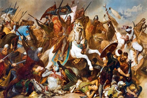Barbarossa's victory at Iconium in 1190, mural in the Kaisersaal Goslar by Hermann Wislicenus,