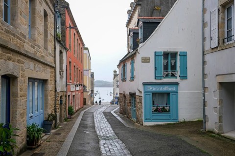 Douarnenez, Brittany, France - Alley at the harbour Port de Rosmeur in the picturesque harbour town