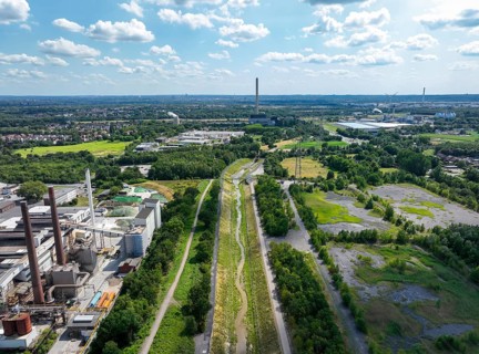 Bottrop, North Rhine-Westphalia, Germany, Renaturalised Boye, the tributary of the Emscher, was