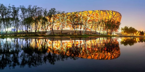 Olympic Stadium Bird's Nest Beijing Olympic Stadium modern architecture panorama in Beijing, China,