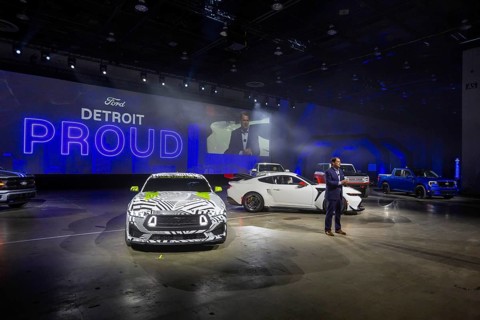 Detroit, Michigan USA - 9 January 2025 - Ford CEO Jim Farley displayed his company's vehicles at