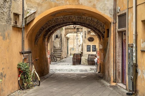 In the historic centre of Finalborgo, Finale Ligure, Riviera di Ponente, Liguria, Italy, Europe