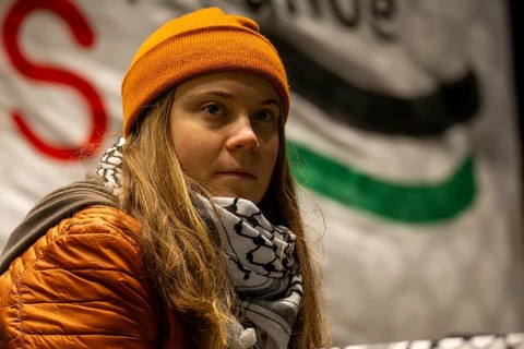 Greta Thunberg taking part in a pro-Palestinian rally on the market square in Mannheim
