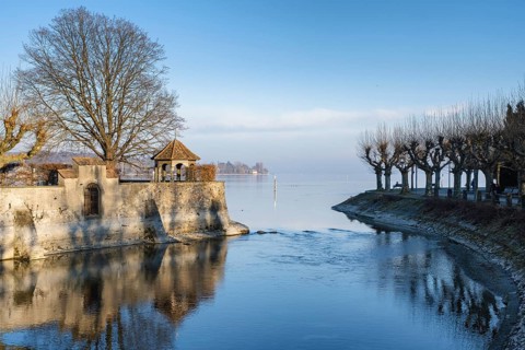 The island canal on the shore of Lake Constance and the Constance funnel, Dominican Island on the