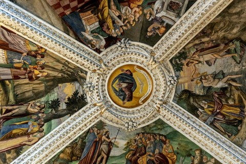 Church, ceiling fresco of the parish church of Santa Maria del Sasso, interior view, Morcote, Lake
