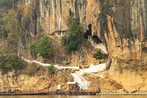 Entrance to the Pak Ou Caves on the Mekong near Luang Prabang, Laos, Asia