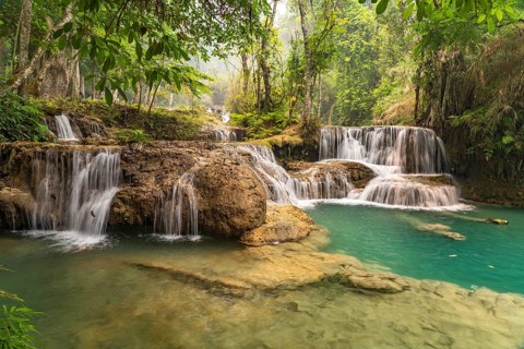 The multi-levelled Kuang Si waterfall near Luang Prabang, Laos, Asia