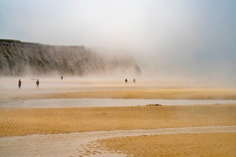 Fog on Cran d'Escalles beach on the Côte d'Opale or Opal Coast in Escalles, France, Europe