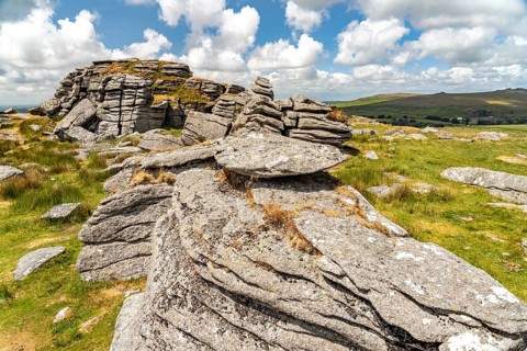 Landscape at the rock formation King's Tor tor in Dartmoor, Devon, England, Great Britain