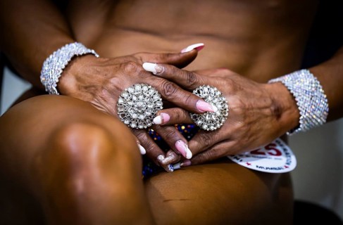 Female participants gets ready backstage as they prepare for the 4th Ms Saraighat all India classic