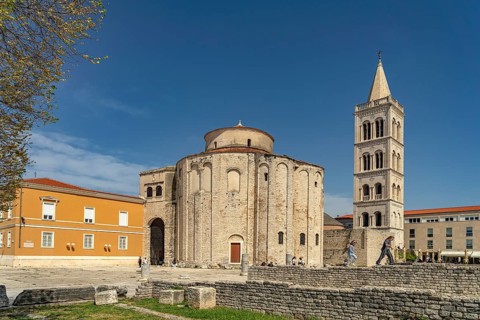 The Church of St Donatus, remains of the Roman forum and the bell tower of Zadar Cathedral,