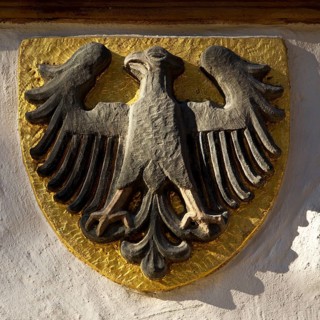 Imperial eagle on the town hall, heraldic animal of the town of Goslar, Old Town, UNESCO World