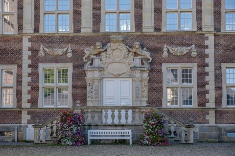 Ahaus Baroque and moated castle, today the seat of the Ahaus Technical Academy, main entrance,