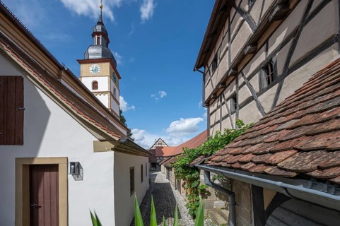 Inner courtyard with wine cellars and St John's Church in the historic fortified church,