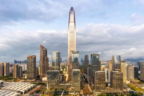 Skyline with skyscrapers city centre Futian district in Shenzhen, China, Asia
