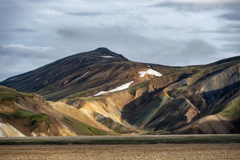 Rhyolite mountains, volcanic landscape, colourful erosion landscape with mountains,